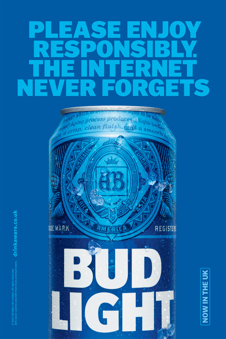 Blue can of Bud Light beer on blue background by Alexander Kent London based still life and product photographer.