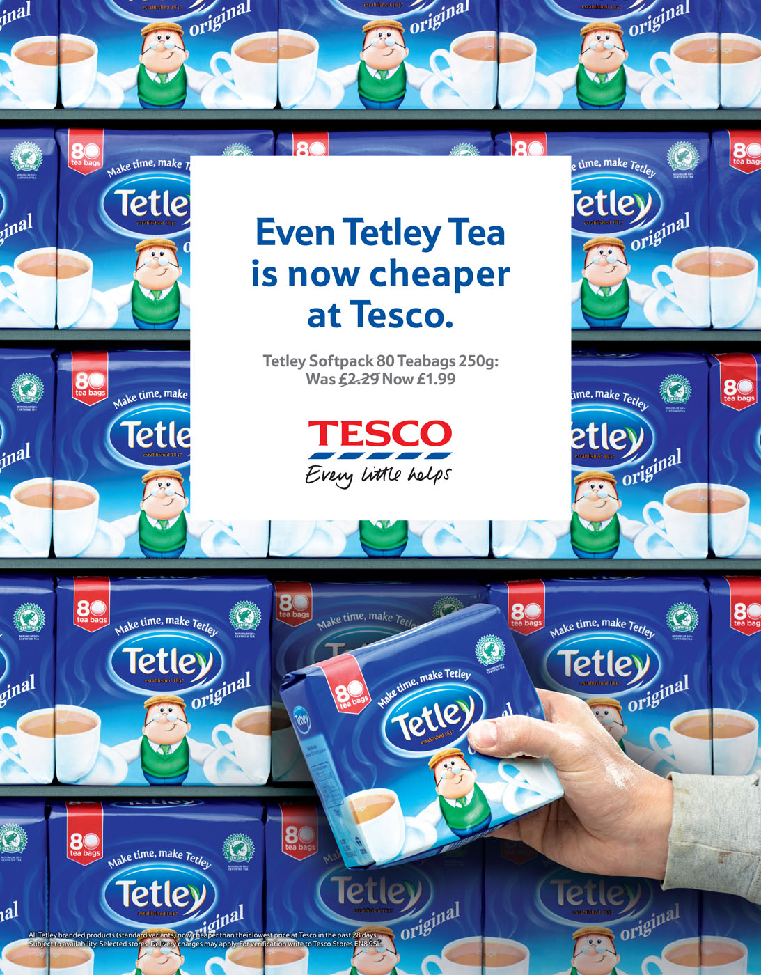 Tetley tea bags stacked in Tesco by Alexander Kent London based still life and product photographer.