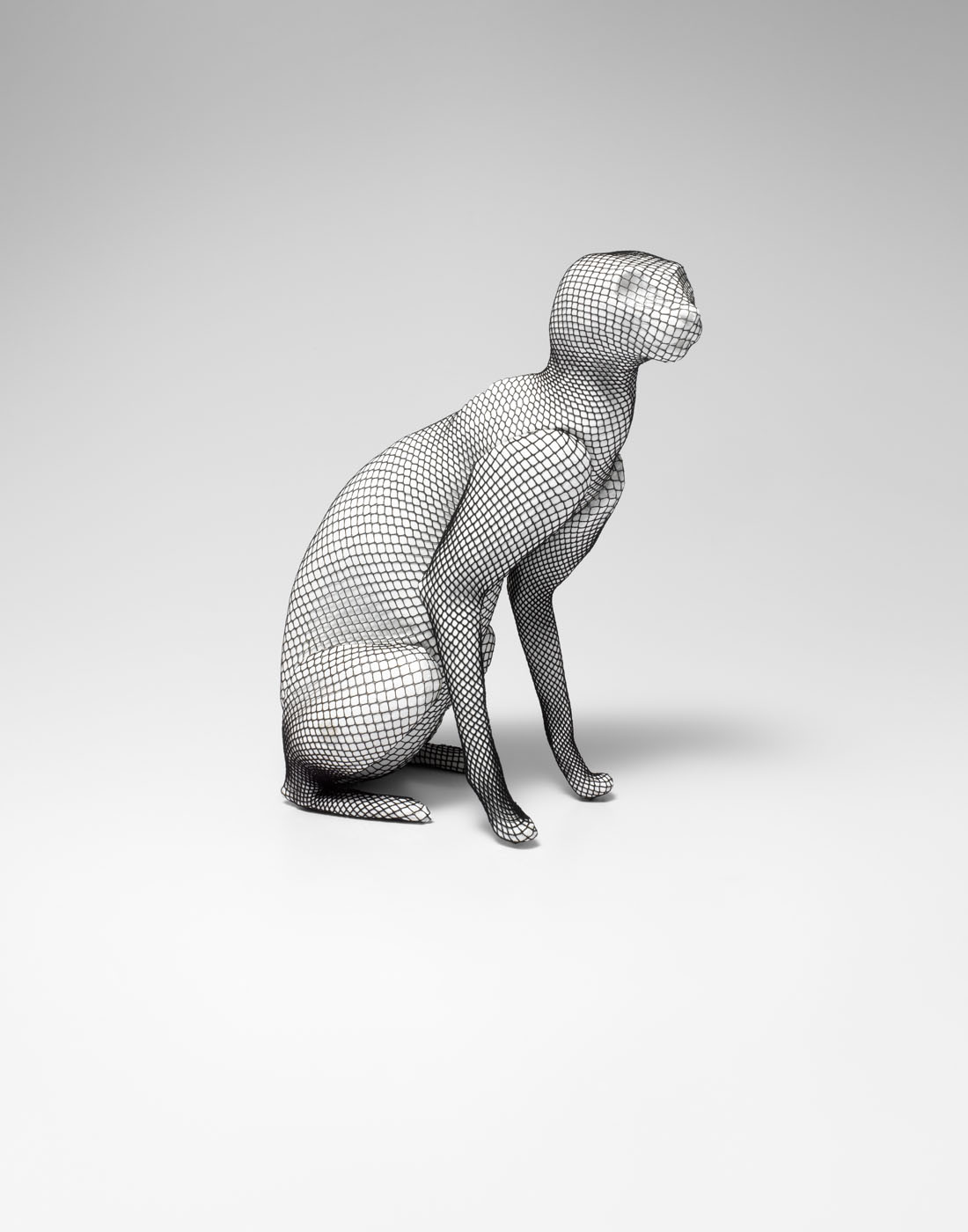 CGI image of cat using fishnet tights  by Alexander Kent London based still life and product photographer.